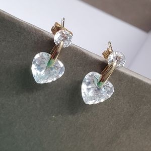 14K Gold Tension Set Dangling Floating Heart Earrings